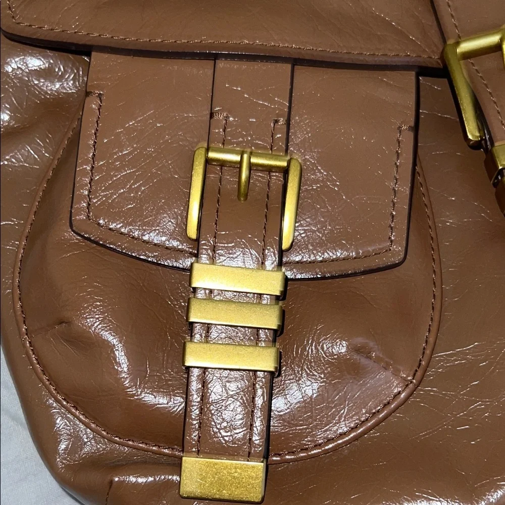 Michael Kors Darrington Large Crackle Brown Leather Crossbody